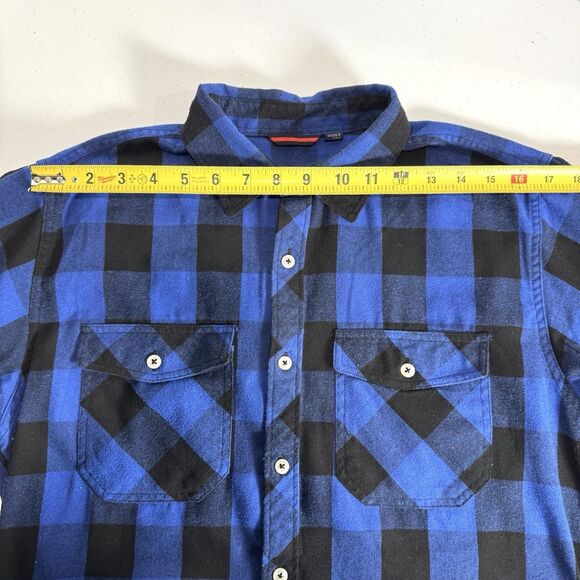 Design in Italy Men's Medium Blue & Black‎ Plaid Flannel Button-Up Shirt Outdoor - Picture 7 of 9